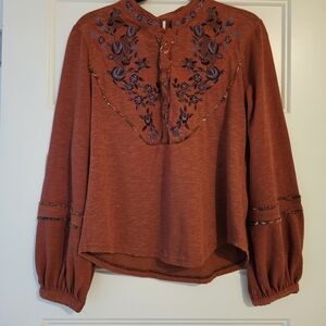 Free People Sundance Kid Western Henley Top xs